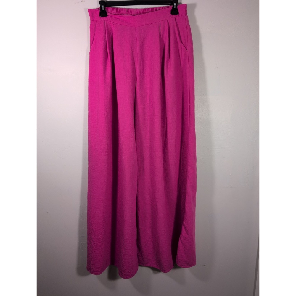 Francesca's Pants Pink High Rise Wide-Leg Size Medium Elastic Waist